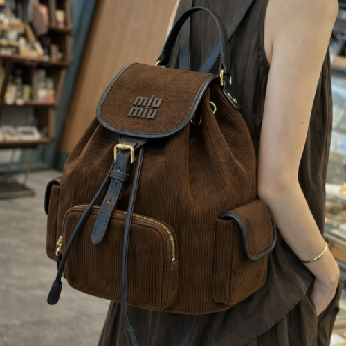 Corduroy Leather Multi Pocket Backpack
